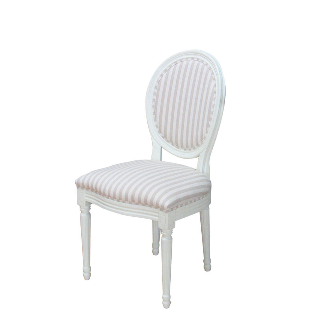 STUHL 2er-Set antikweiss, Stoff beige gestreift - Weiß, Holz/Textil (50/93/47cm) - ebuy24