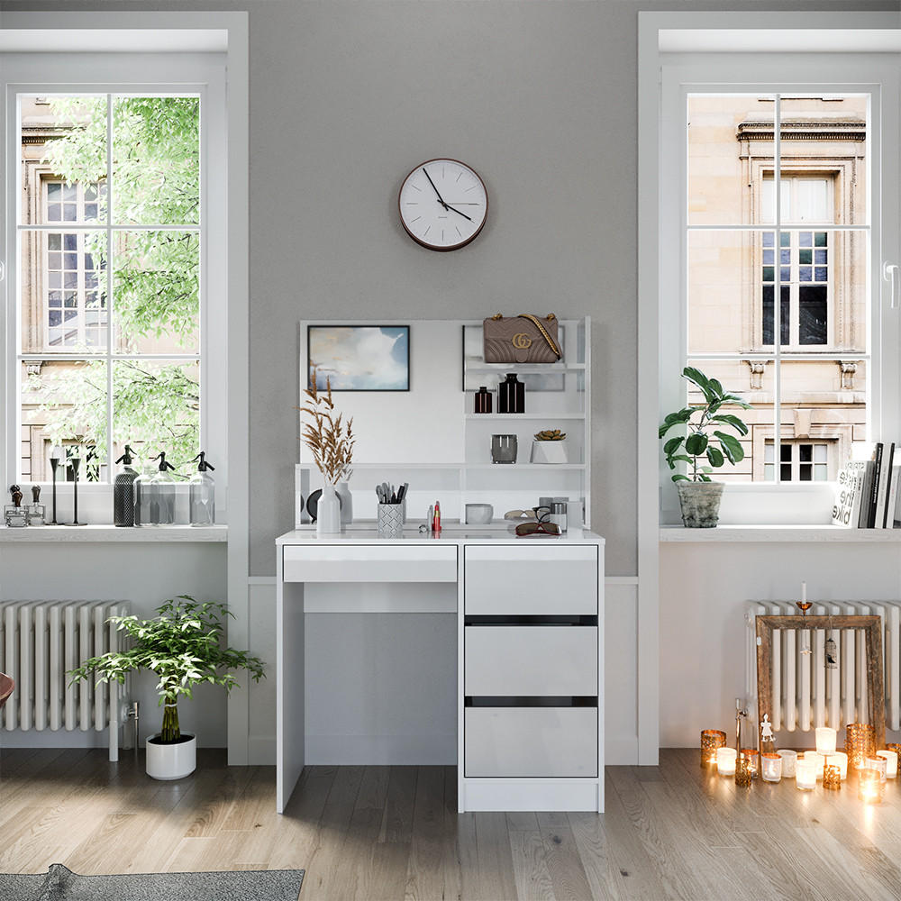 SCHMINKTISCH Sherry Weiß 80 cm mit Spiegel - Weiß, Holzwerkstoff (80/127.4/40cm) - Vicco