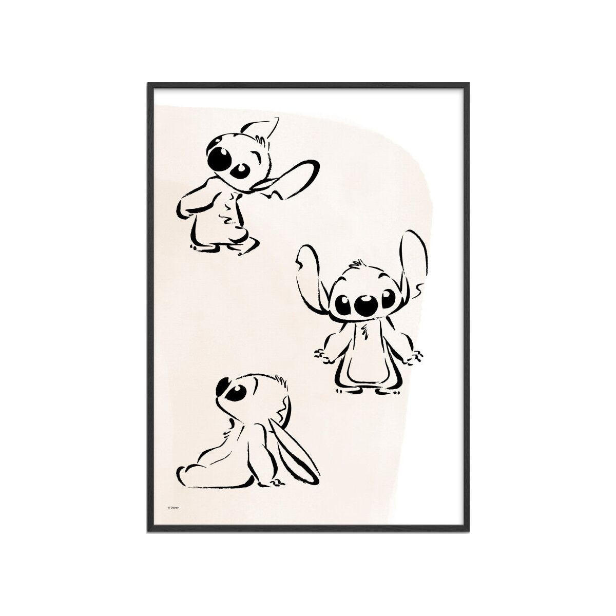 POSTER mit Rahmen Disney - Disney - Stitch Ink Sketch - Beige/Schwarz, Holz/Papier (70/100cm) - Poster&Frame