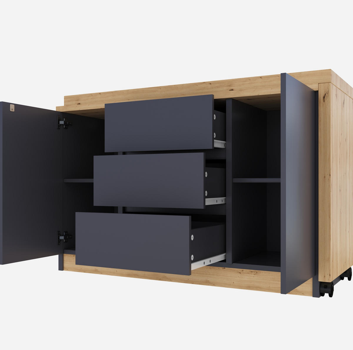 SCHREIBTISCH drehbar klappbar 120 x 50 cm Grau Eicheoptik mit Stauraum - Grau, Holz (120/50/76.5cm) - Meubliv