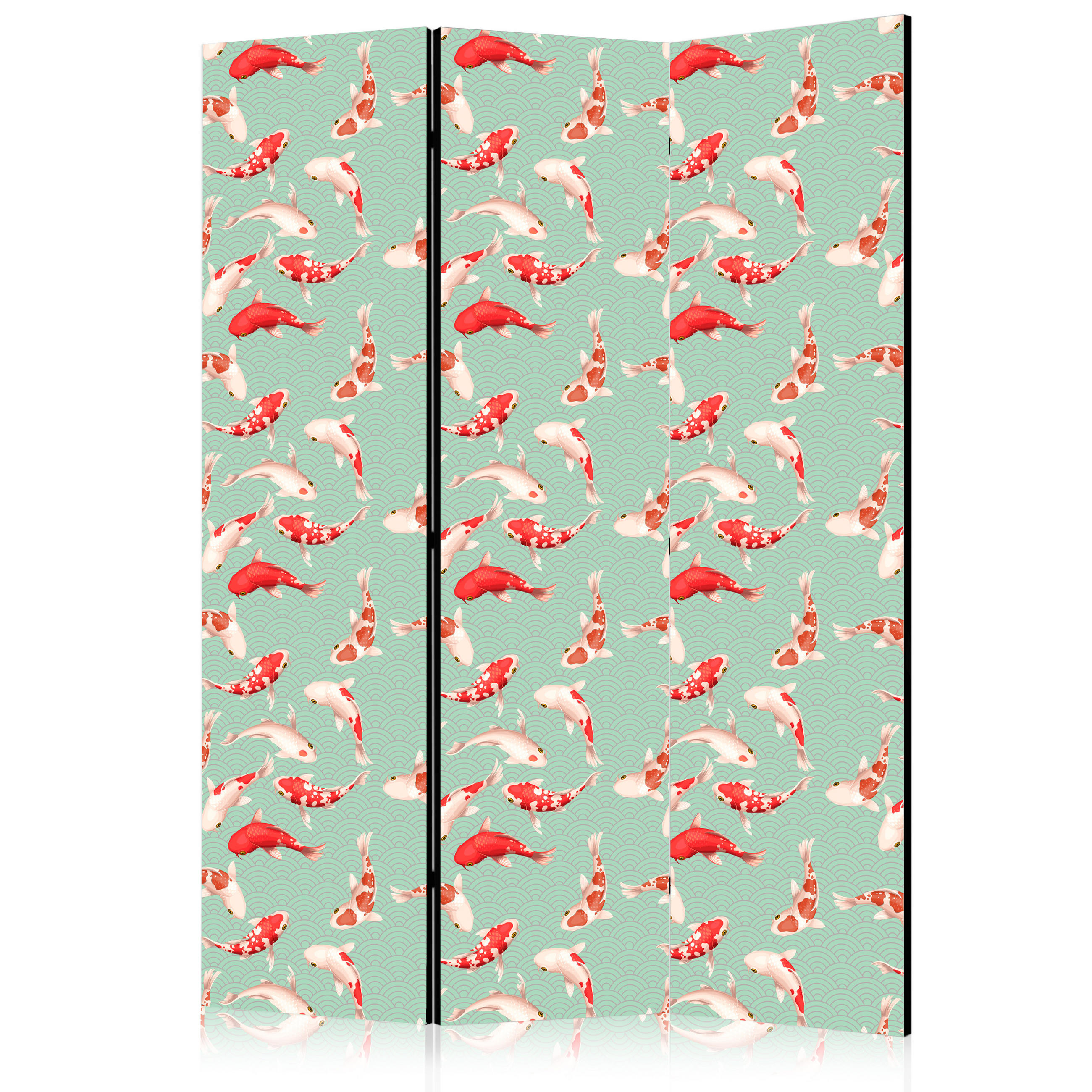 PARAVENT Einseitig Bedruckter 3-tlg 135x172 cm Koi Fische - Multicolor, Holz/Textil (135/172/3cm) - Muralo