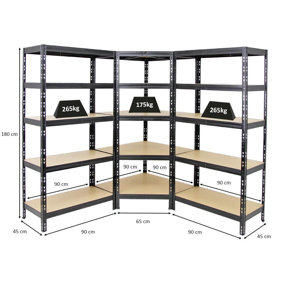 ECKREGAL Tiger 2er-Set mit Schwerlastregal 180x90x45 cm Fachlast 175 + 265 kg Schwarz - Schwarz, Metall (90/180/45cm) - PROREGAL