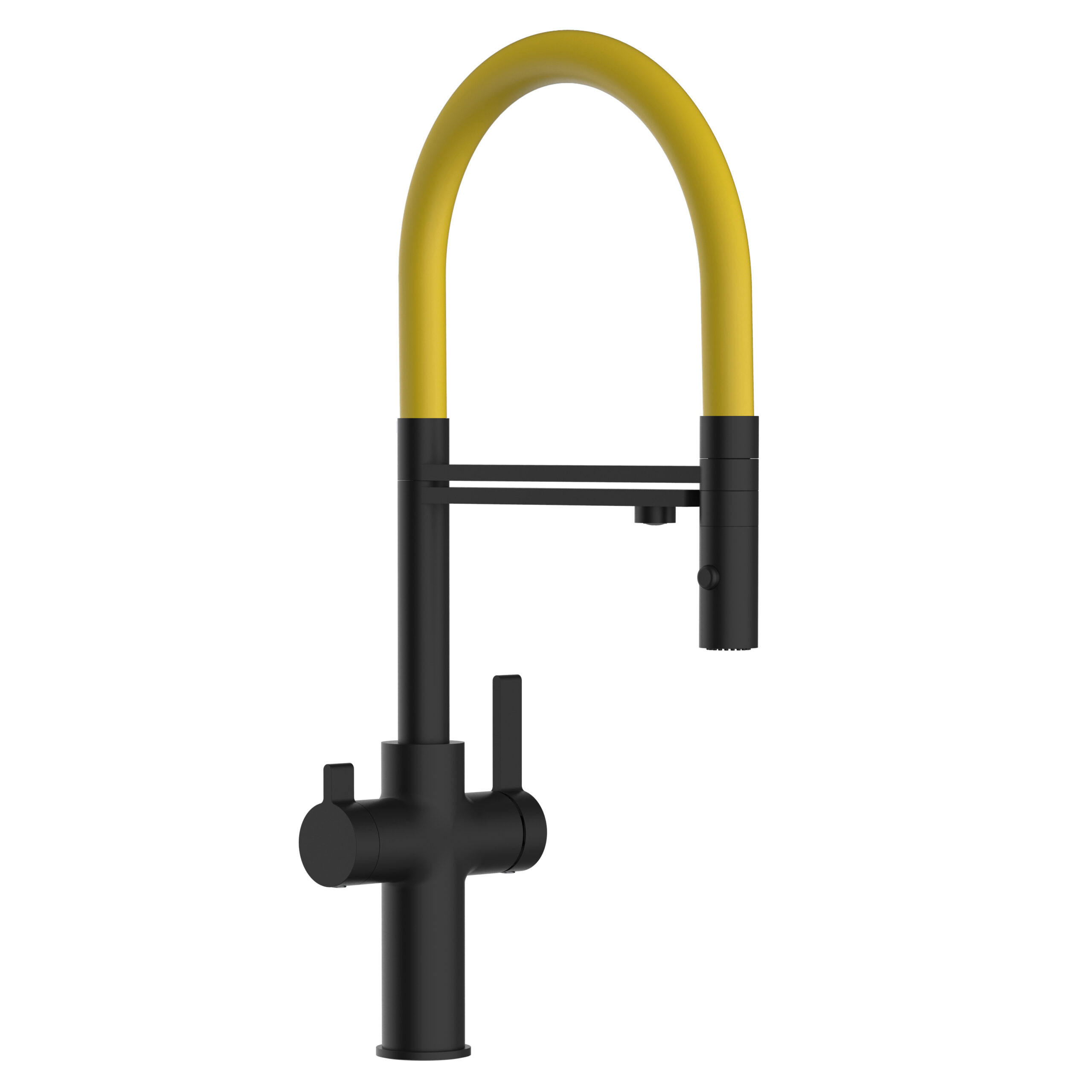 3-WEGE-KÜCHENARMATUR, Schwarz Matt und Gelb, 2-Strahl-Brause - Gelb, Metall (20.61/48/20.61cm) - VIZIO