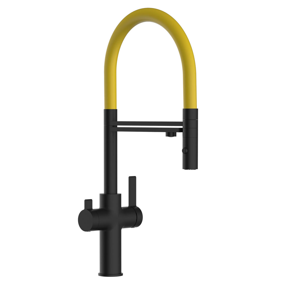 3-WEGE-KÜCHENARMATUR, Schwarz Matt und Gelb, 2-Strahl-Brause - Gelb, Metall (20.61/48/20.61cm) - VIZIO