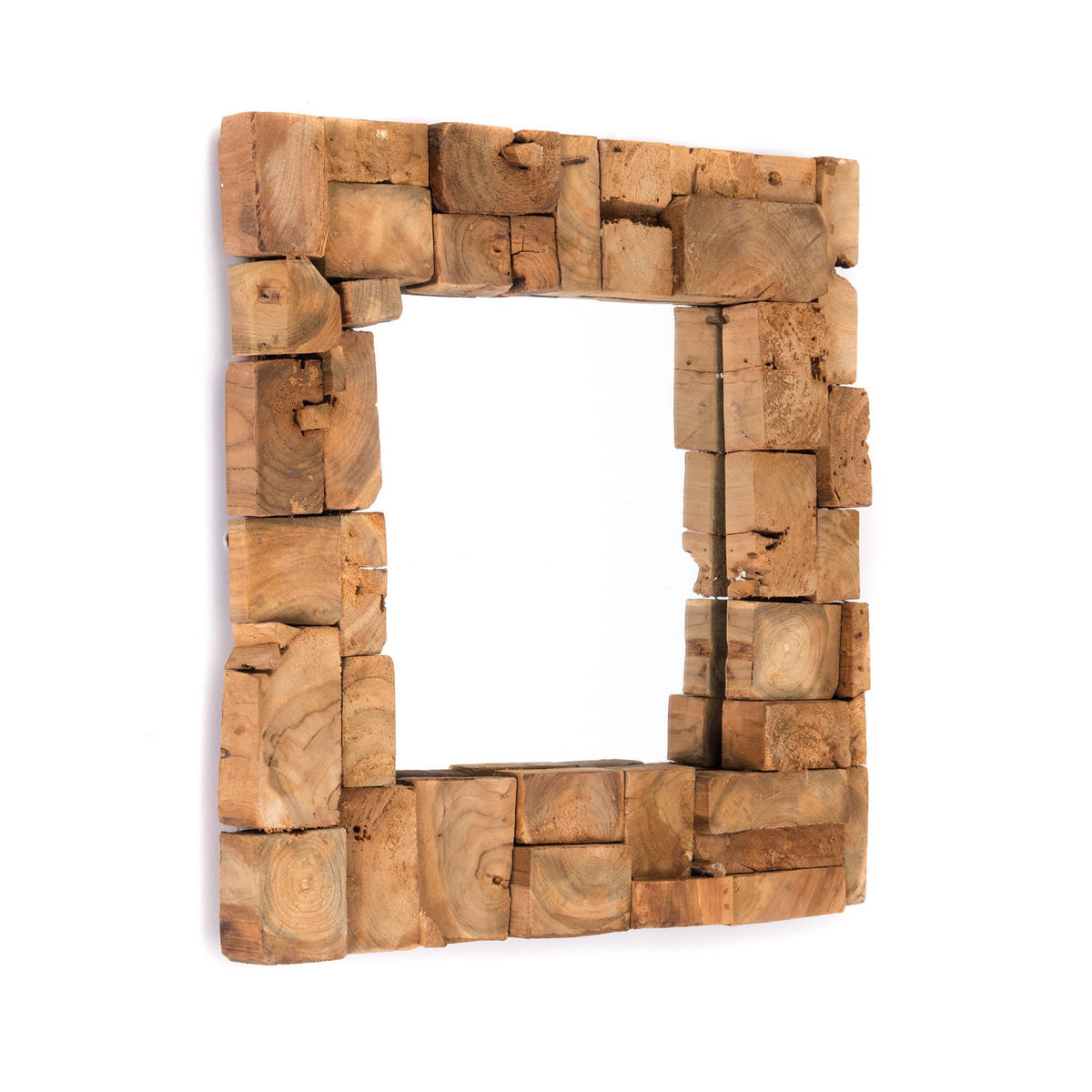 WANDSPIEGEL Mosaik 50x50 cm, Massivholz, quadratisch naturfarben - Braun, Holz (50/50/5cm) - CREEDWOOD