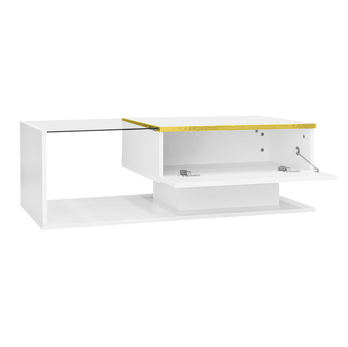 COUCHTISCH mit LED 100x50 cm Weiß mit Glasplatte - Weiß, Holzwerkstoff (100/50/32.5cm) - Meubliv