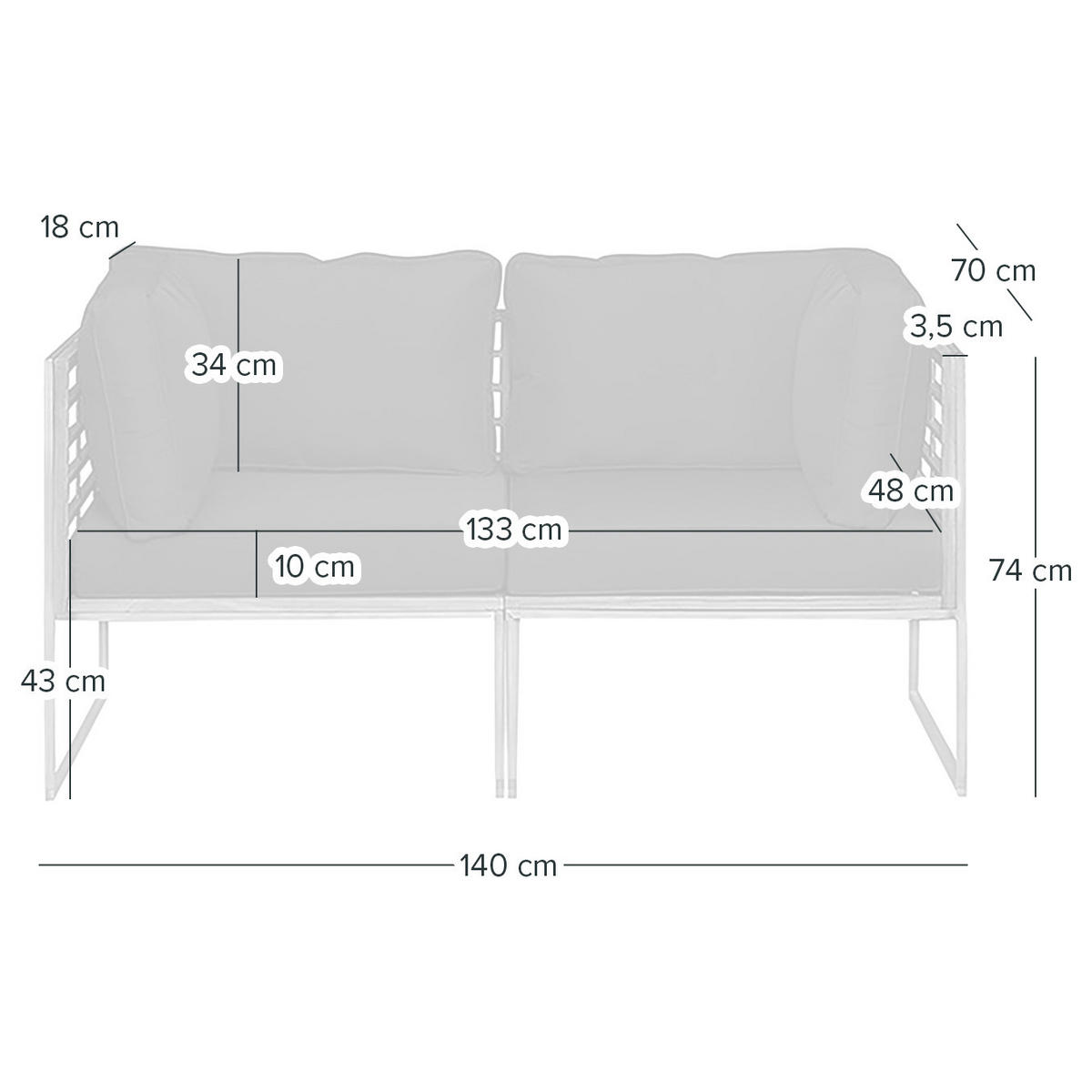 LOUNGESOFA - 2-teilig - Webstoff / Teak massiv - Anthrazit, Holz/Textil (140/74/70cm) - home24