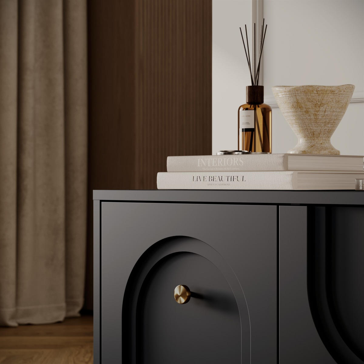 TV-SCHRANK LIBERTY auf Holzbeinen schwarz - Schwarz, Holzwerkstoff (154/53.5/39cm) - Lookway