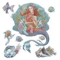 WANDAUFKLEBER 130x129cm - Meerjungfrauen-Zeichentrickwelt - Multicolor, Kunststoff (130/129/0.1cm) - Wallfluent