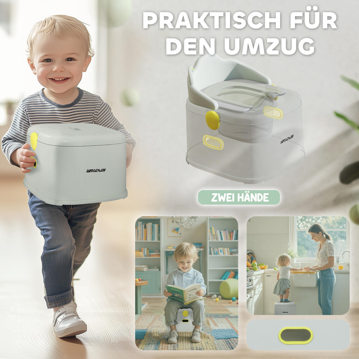 KINDERTOPF, Kunststoff, Kunstleder, Grau - Grau, Kunststoff (31.8/35.6cm) - AIYAPLAY