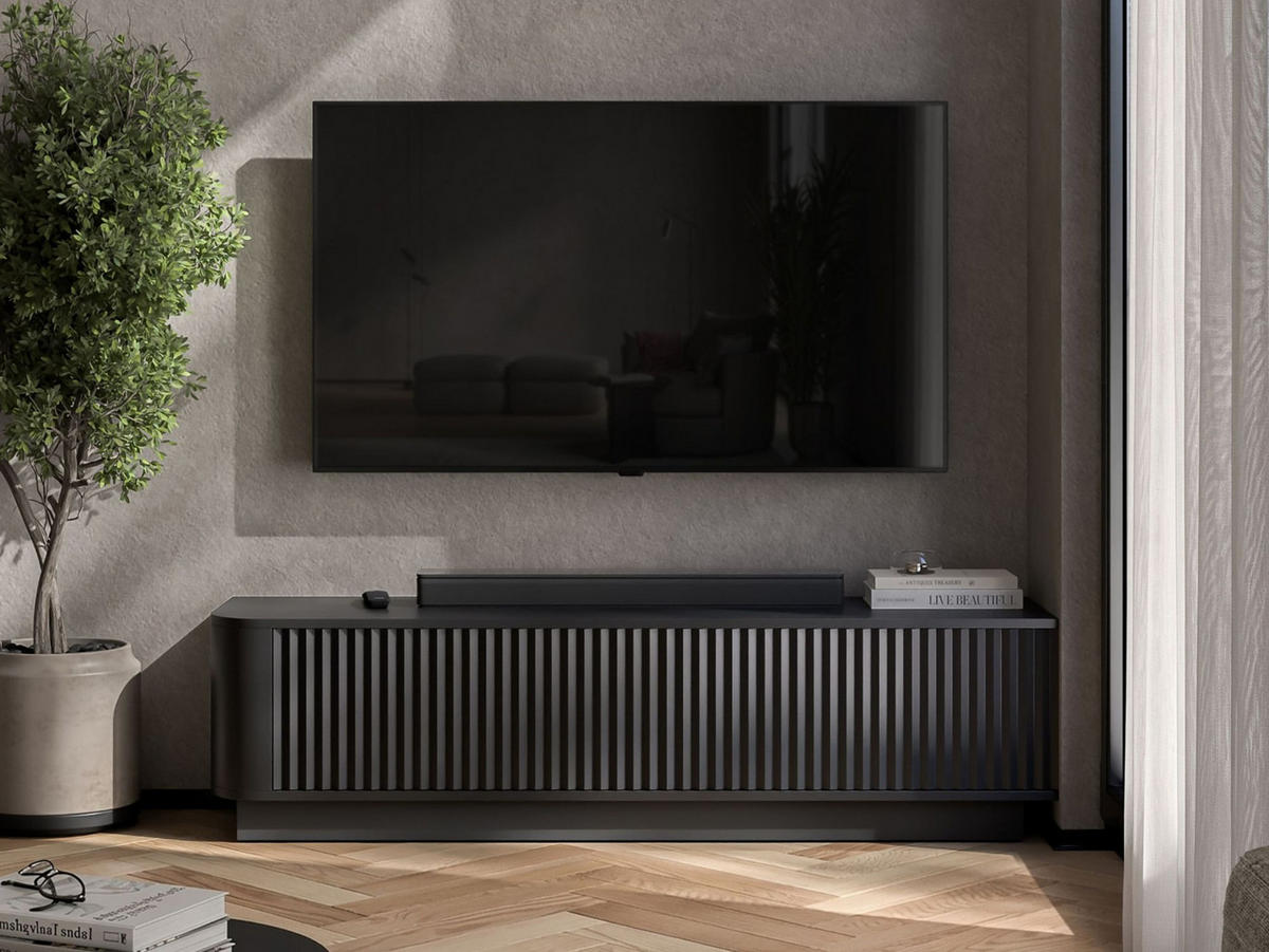 TV komoda Aurora mat crna 140 cm s postoljem - crna, drvni materijal (140/37/35cm) - Meble Lindner
