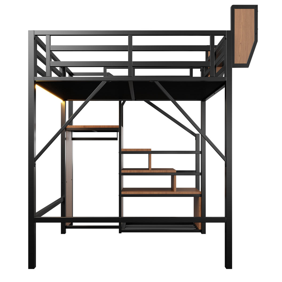 HOCHBETT 140x200cm Metall Stauraum LED Sicherheitsleiter Schwarz - Schwarz, Metall (140/200cm) - FLIEKS