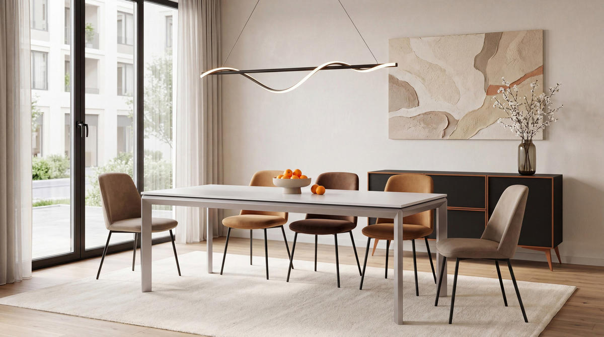 ESSTISCH Elan rechteckig ausziehbar verlängerbar mit Schwarzen Metallbeinen, Weiß 180-270/90/76 cm - Kaschmir/Beige, Holzwerkstoff/Metall (90/270/78cm) - WFL GROUP