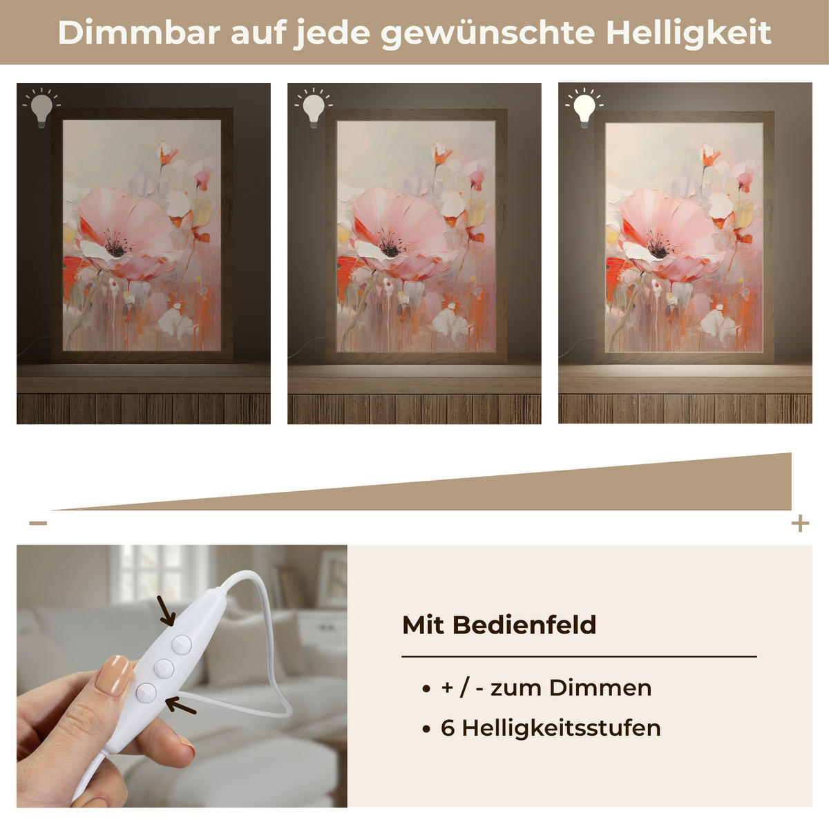 TISCHLEUCHTE Blumen - Aquarell - Rosa - Abstrakt - Kunst 20x30 cm - Anthrazit, Holzwerkstoff (8/20/30cm) - OnlyWow