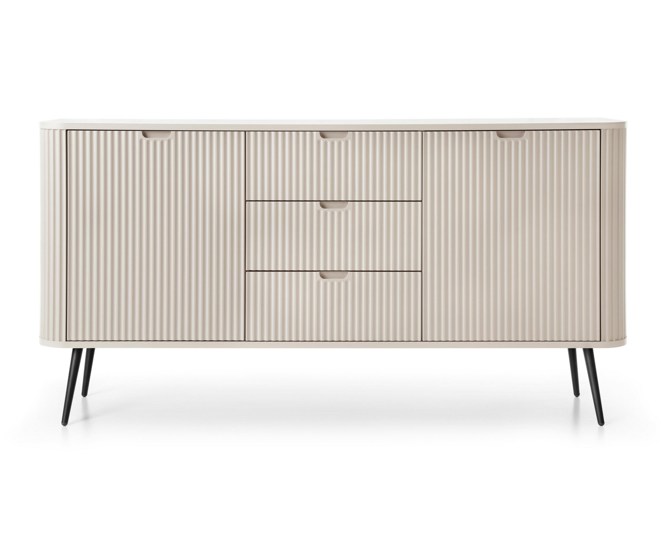SIDEBOARD Salvia 2T 3S Beige, Schwarz 168/87/39 cm – mit geriffelten Fronten und hohen Beinen - Beige/Schwarz, Holzwerkstoff/Metall (168/87/39cm) - AX Living
