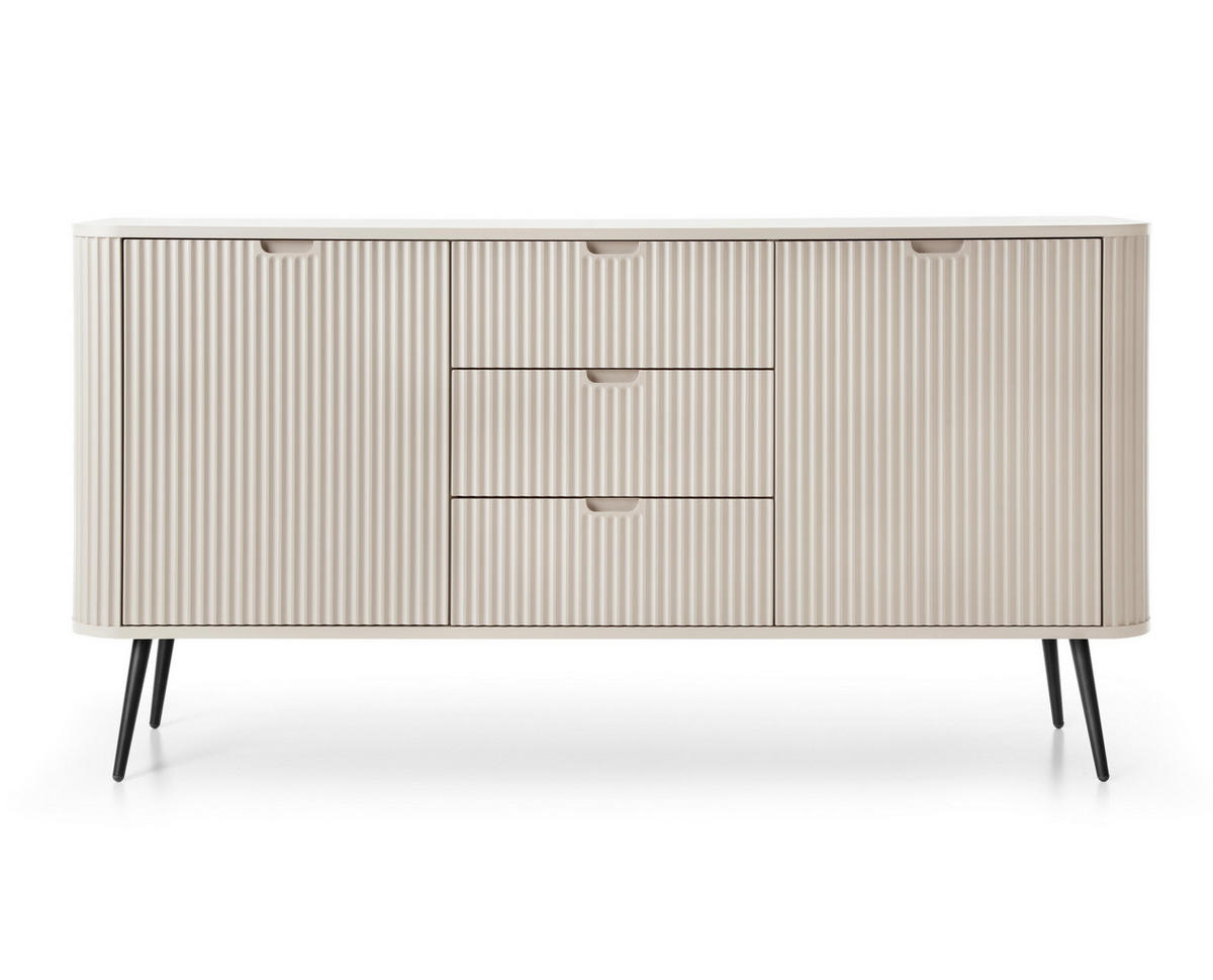 SIDEBOARD Salvia 2T 3S Beige, Schwarz 168/87/39 cm – mit geriffelten Fronten und hohen Beinen - Beige/Schwarz, Holzwerkstoff/Metall (168/87/39cm) - AX Living