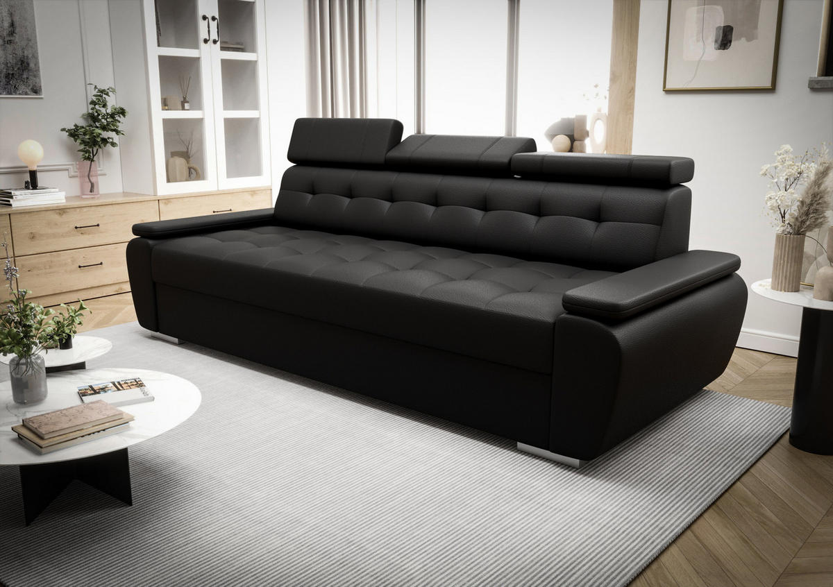 SCHLAFSOFA KONGO 01, Sofa mit Schlaffunktion, Farbe: Schwarz, Kunstleder - Schwarz, Textil (230/90/95cm) - O-Sofa