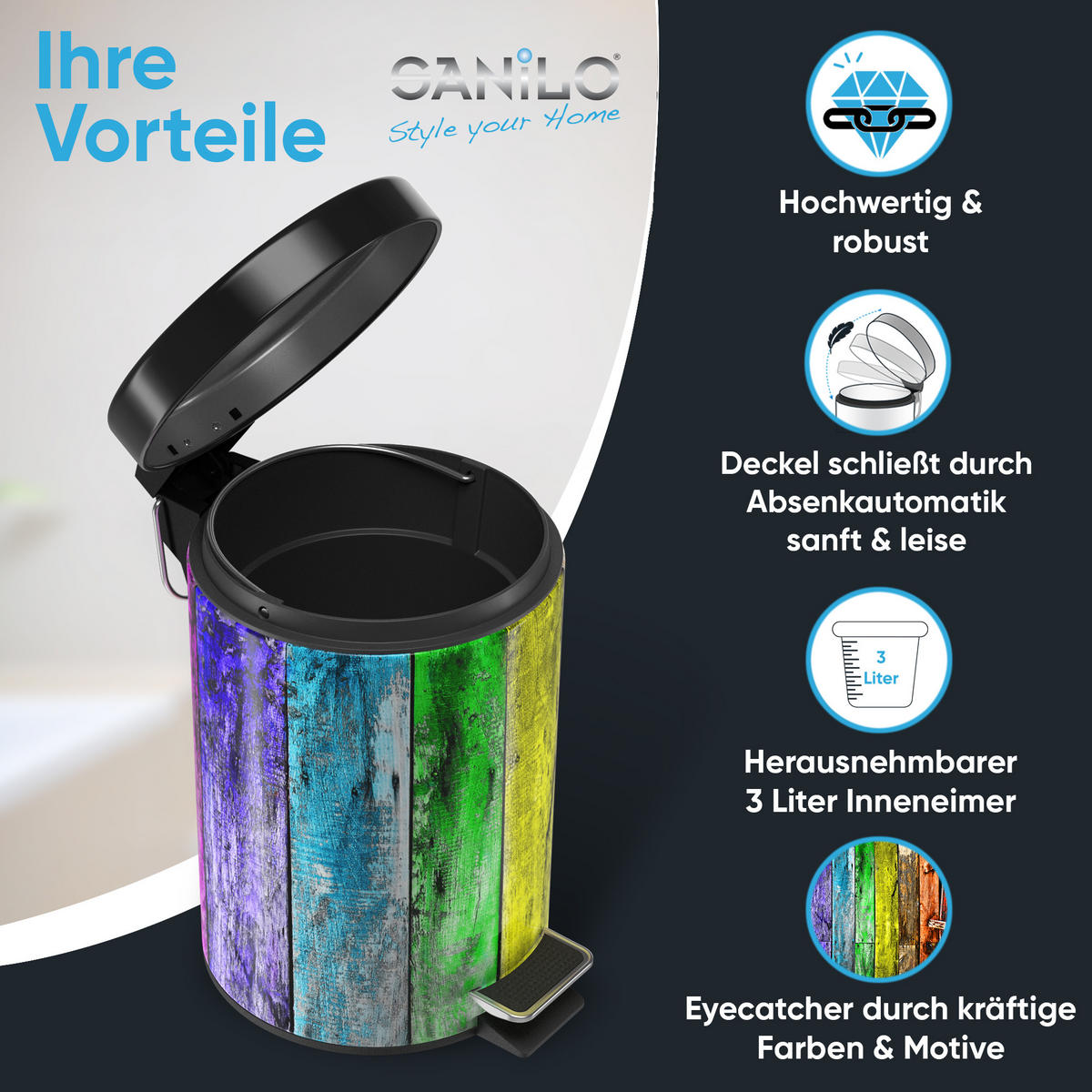 KOSMETIKEIMER Rainbow - Blau/Lila, Kunststoff/Metall (17/25/25cm) - Sanilo