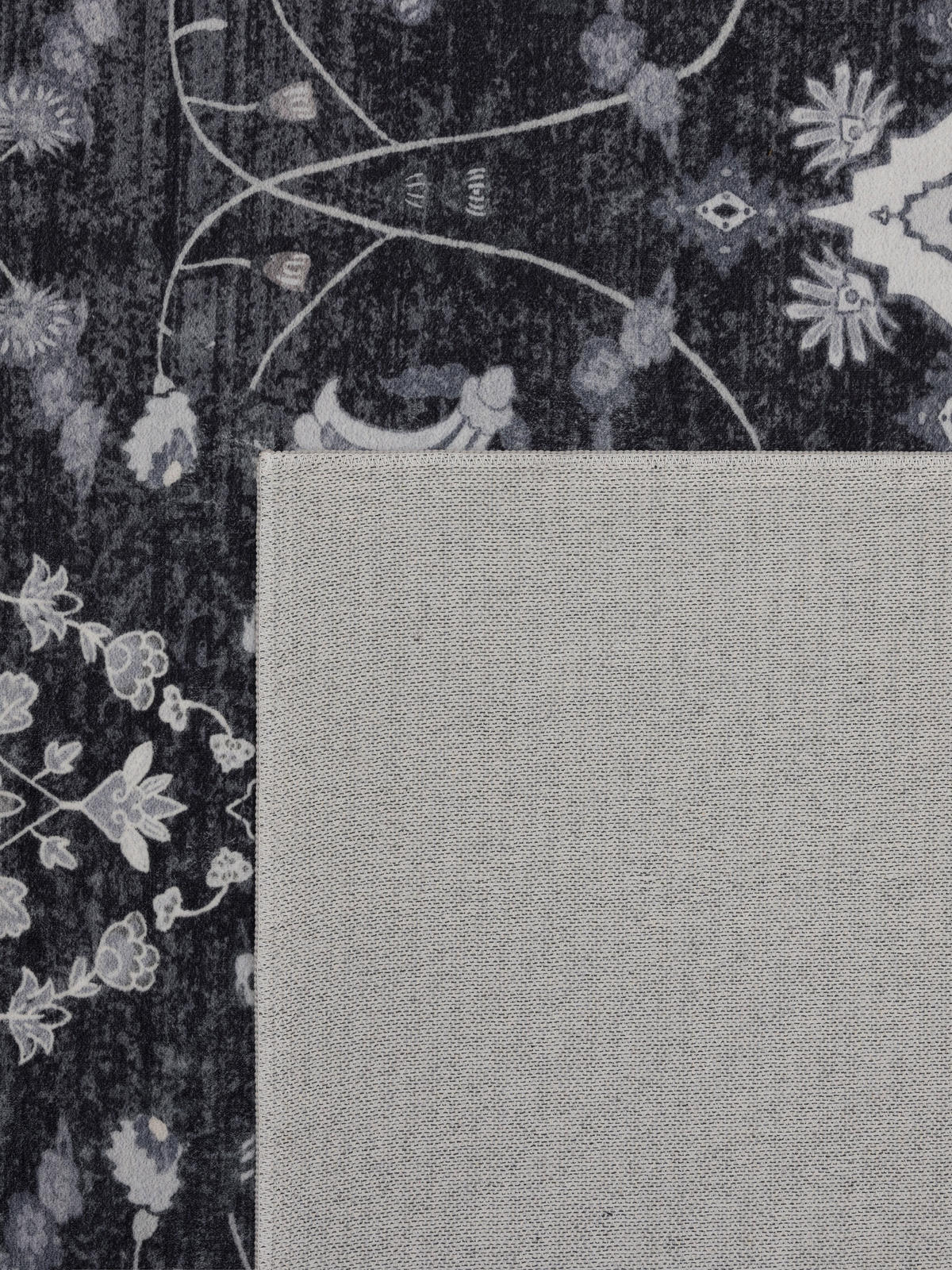 TEPPICH Kurzflor, waschbar, mit floralen Ornamenten, VERNANTE in Schwarz-Creme-Grau, 120 x 170 cm - Schwarz, Textil (120/170cm) - KADIMA DESIGN