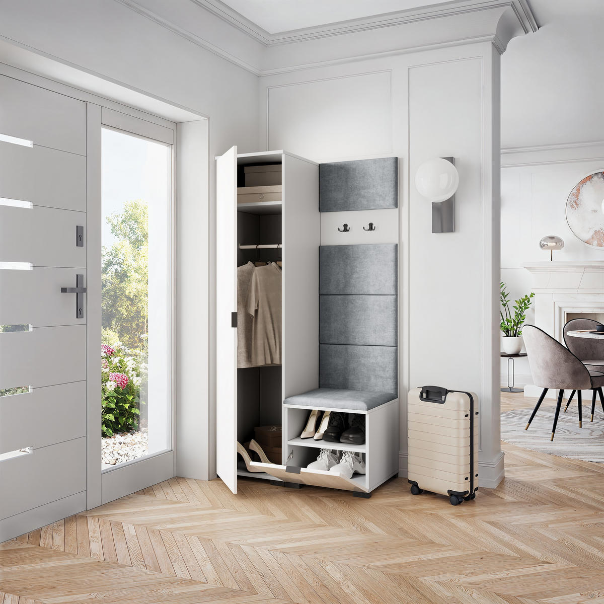 GARDEROBENSCHRANK LORI 95/181/51 cm Modern Weiß - Weiß, Holzwerkstoff (95/181/51cm) - MASSENO