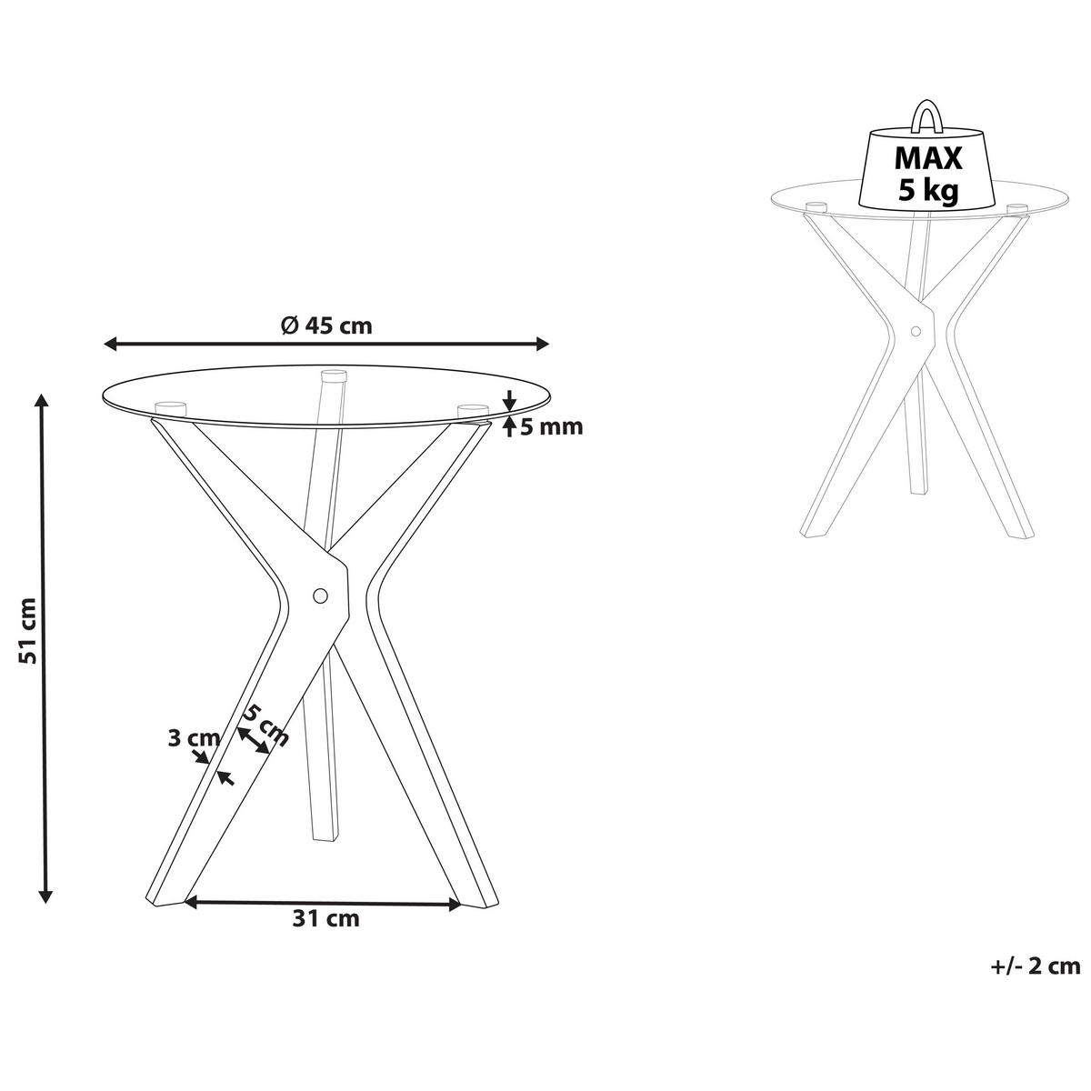BEISTELLTISCH Glas transparent/hellbraun 45 cm Valley - Hellbraun/Transparent, Glas (45/45/51cm) - Beliani