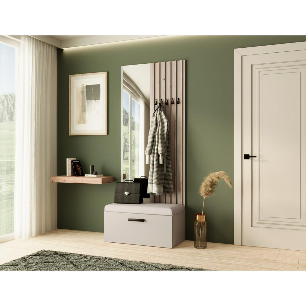 GARDEROBE Margaret II 81/203/43 mit Lamellen und Spiegel - Kaschmir/Schwarz, Holzwerkstoff/Kunststoff (81/203/43cm) - Beautysofa