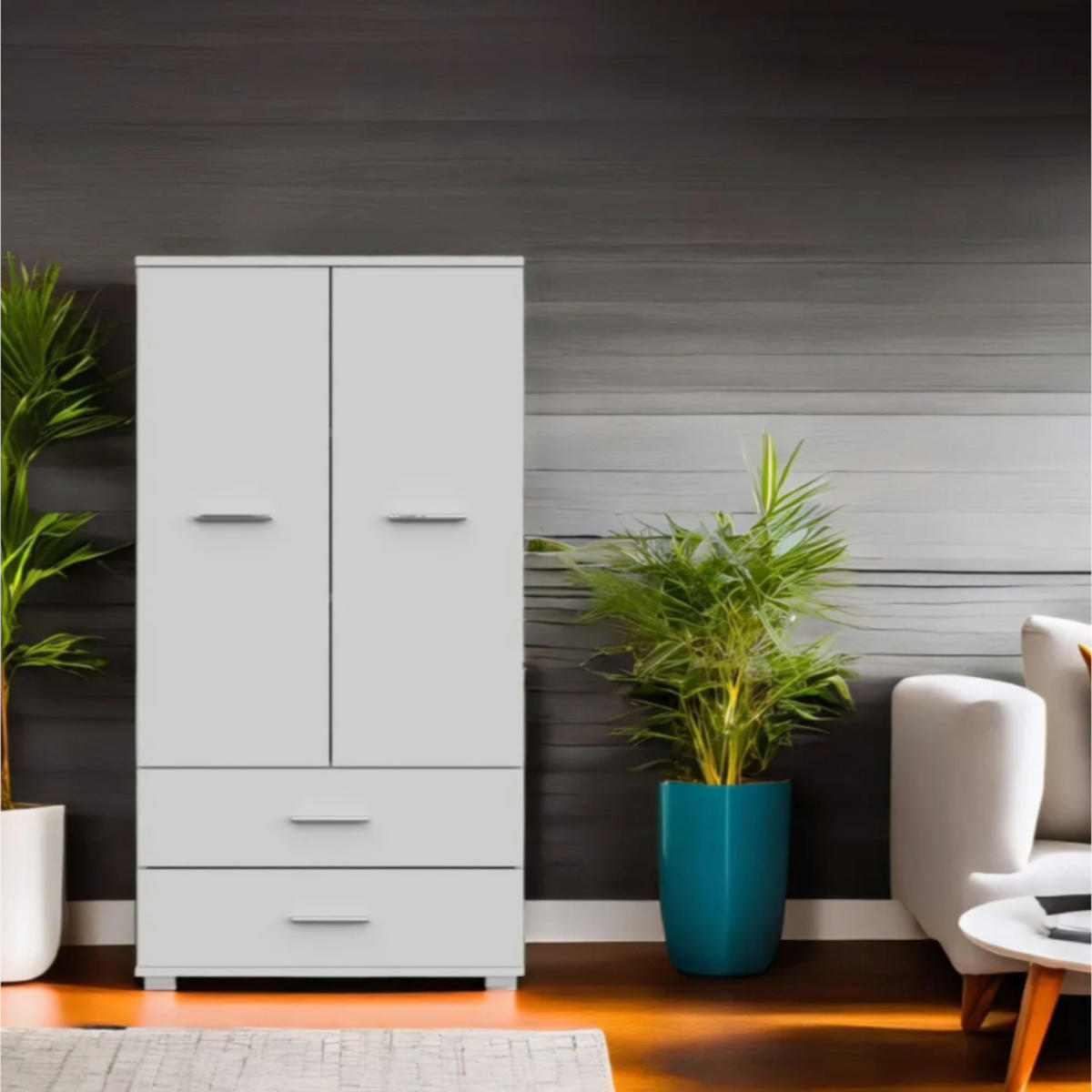 HOCHSCHRANK FAUSKE SZF2-2D2S Schubladen Weiß - Silberfarben/Weiß, Holzwerkstoff/Kunststoff (69/130/36cm) - Komodee