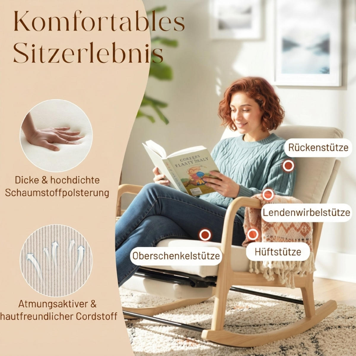 SCHAUKELSTUHL Weiß Schlingengewebe mit USB-Ladeanschluss, verstellbarer Fußstütze und Seitentaschen - Weiß, Textil (121.5/102/66.5cm) - Oxeza