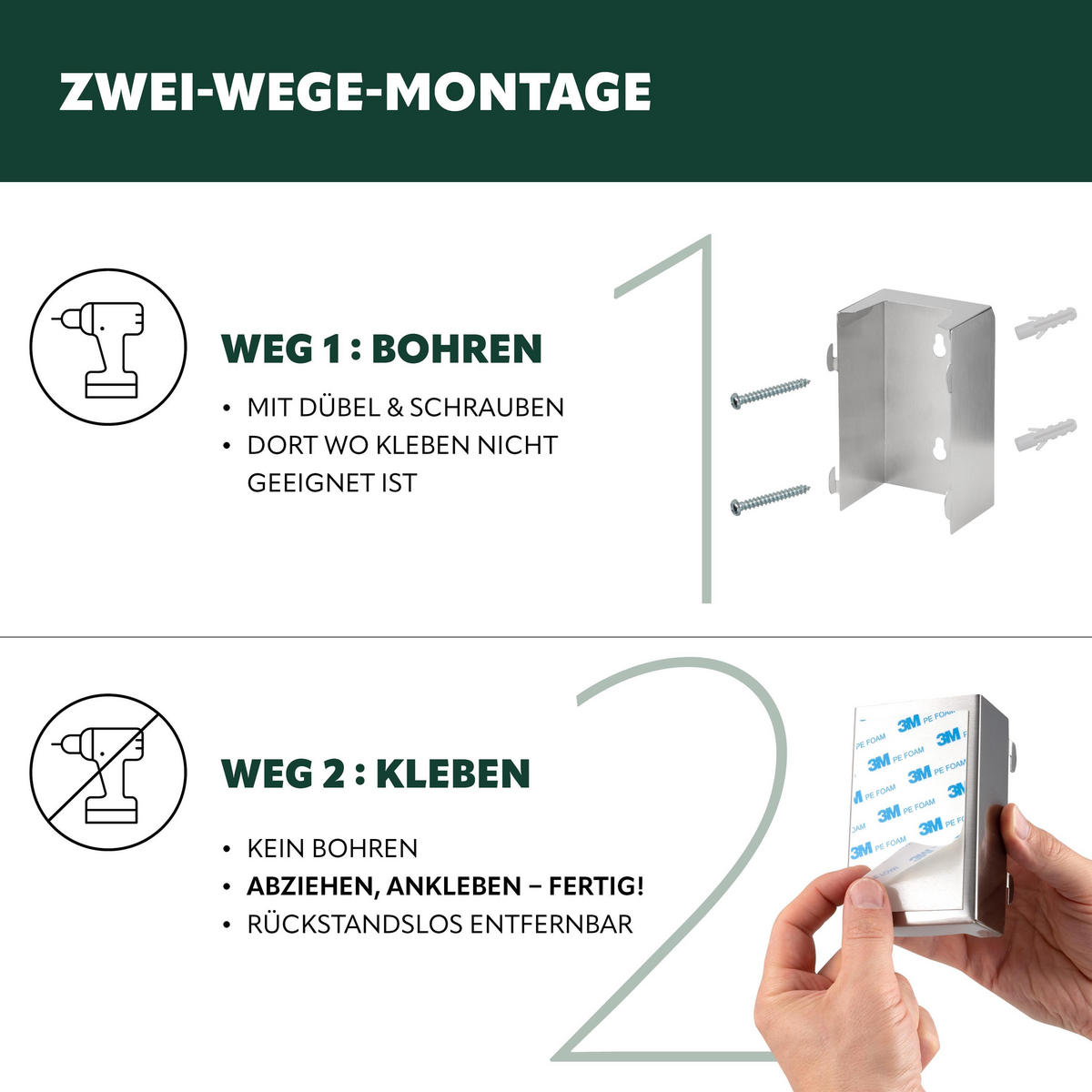 WAND-KOSMETIKEIMER 3 L, eckig, Edelstahl - Edelstahlfarben, Metall (16/24/23cm) - bremermann