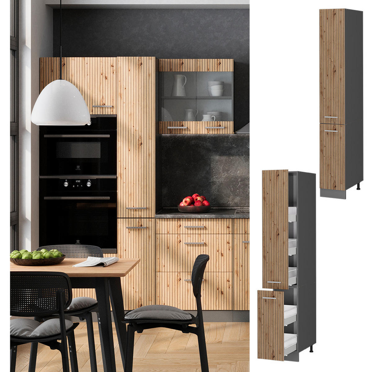 APOTHEKERSCHRANK R-Line Artisan-Eiche 30 cm - Anthrazit/Eiche Artisan, Holzwerkstoff (30/206.8/57.2cm) - Vicco