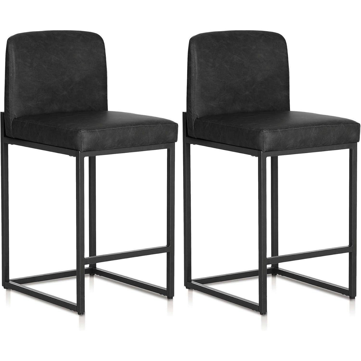 BARHOCKER 2er Set mit Lehne PU-Leder Schwarz - Schwarz, Metall (52.5/87/41cm)