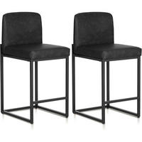 BARHOCKER 2er Set mit Lehne PU-Leder Schwarz - Schwarz, Metall (52.5/87/41cm)