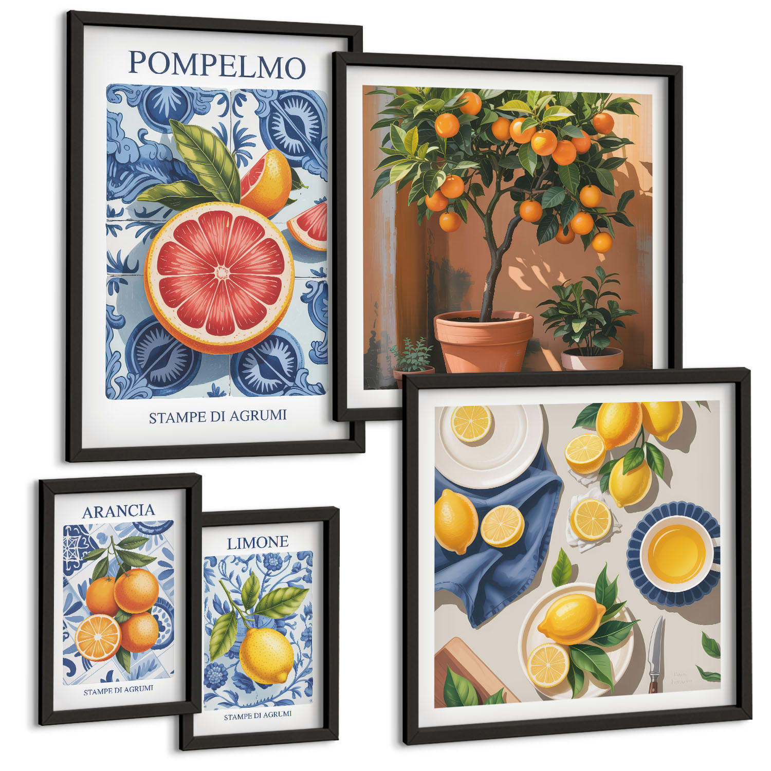 BILDER SET 5er Set - 50x50 cm & 20x30 cm & 40x60 cm Schwarzer Rahmen - Stilvolle Grafik, Ballerina-Architektur - Schwarz, Kunststoff (40/60cm) - TULUP