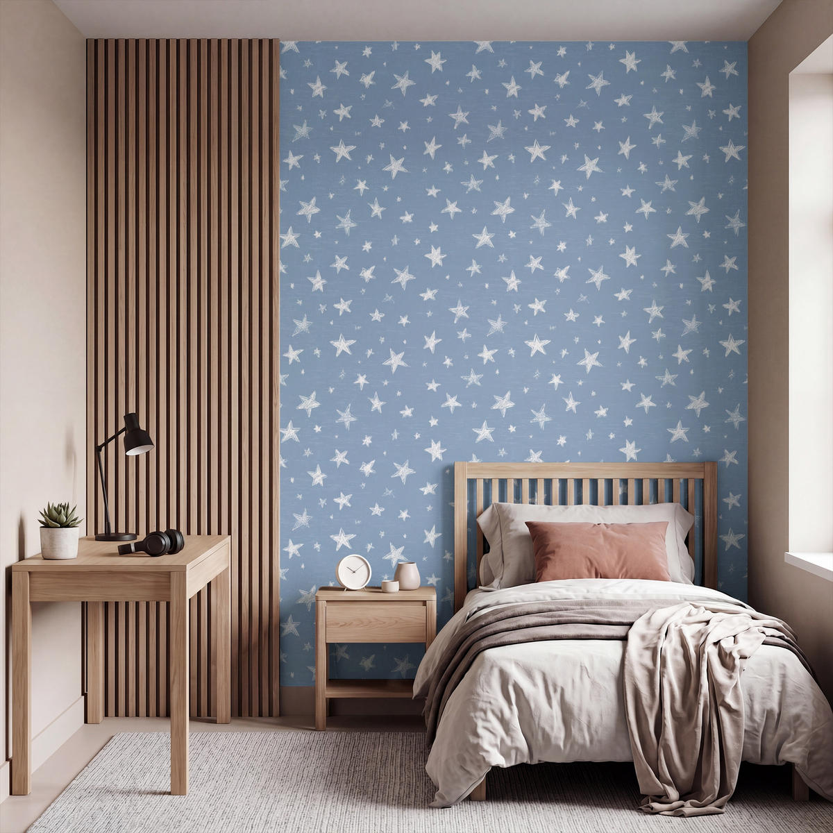 KINDERTAPETE - Sterne - Muster - Blau - 220x300 cm - Hellblau, Papier (220/300cm) - OnlyWow
