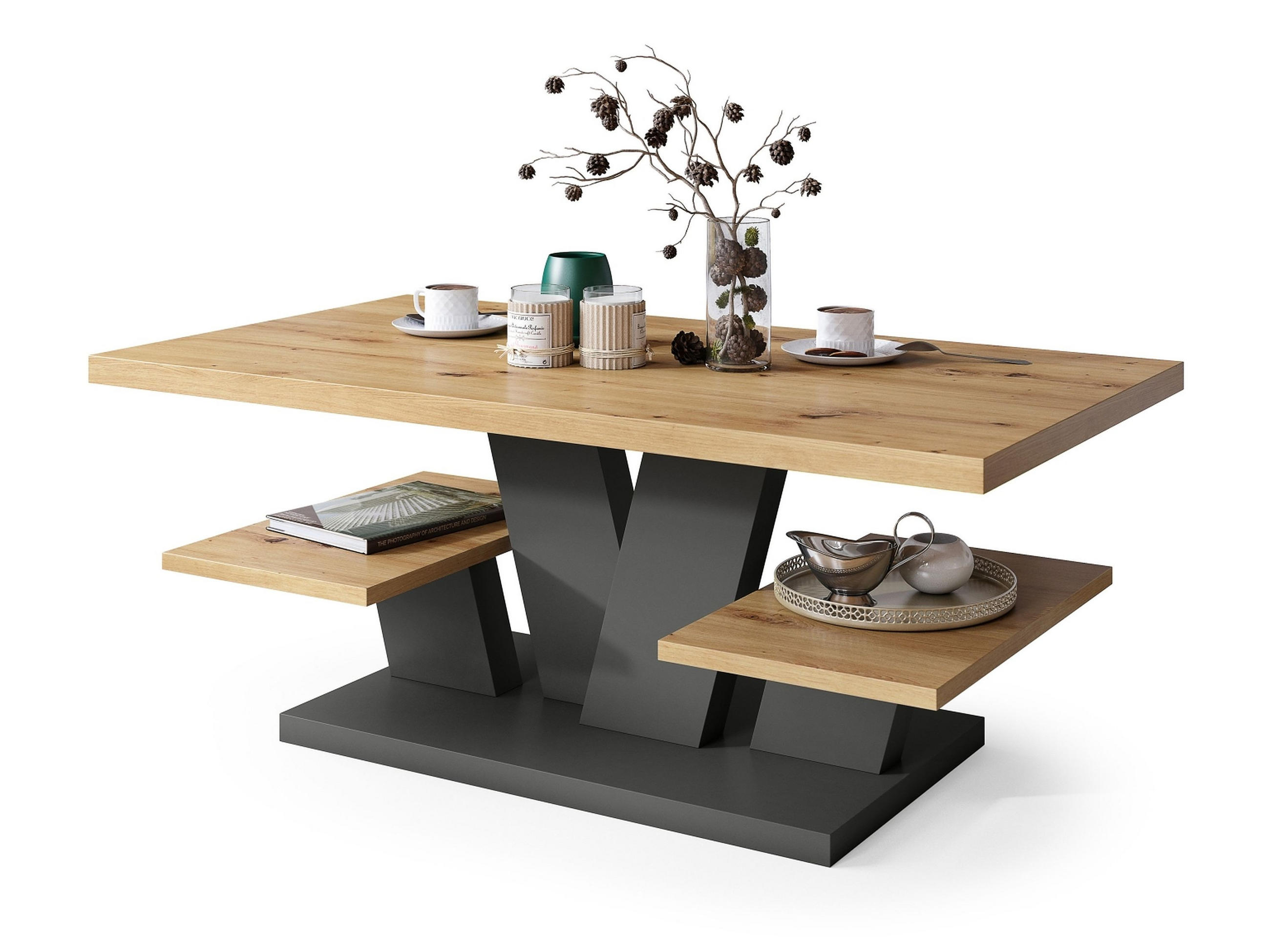 designimpex Couchtisch Anthrazit, Eiche Artisan 110x45x60 cm