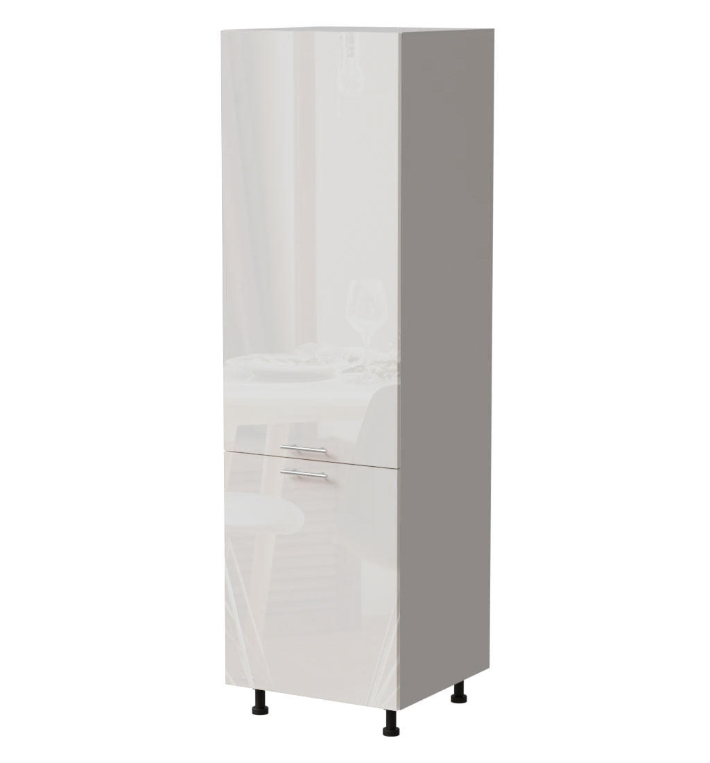 VORRATSSCHRANK Essen D14/DP/60/207 Weiß Hochglanz / Weiß Matt 60 / 59 / 207cm - Weiß Hochglanz/Weiß, Holz/Holzwerkstoff (60/207/59cm) - Feldmann-Wohnen