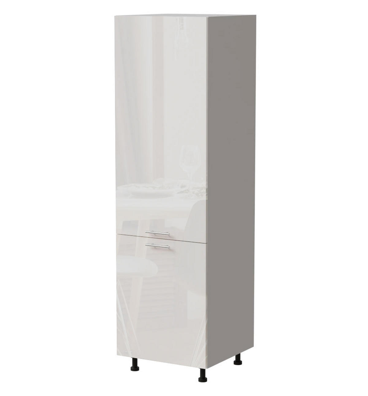 VORRATSSCHRANK Essen D14/DP/60/207 Weiß Hochglanz / Weiß Matt 60 / 59 / 207cm - Weiß Hochglanz/Weiß, Holz/Holzwerkstoff (60/207/59cm) - Feldmann-Wohnen