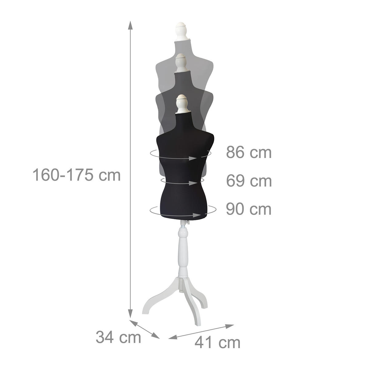 KREJČOVSKÁ panna - černá, dřevo/textil (41/175/34cm) - Relaxdays