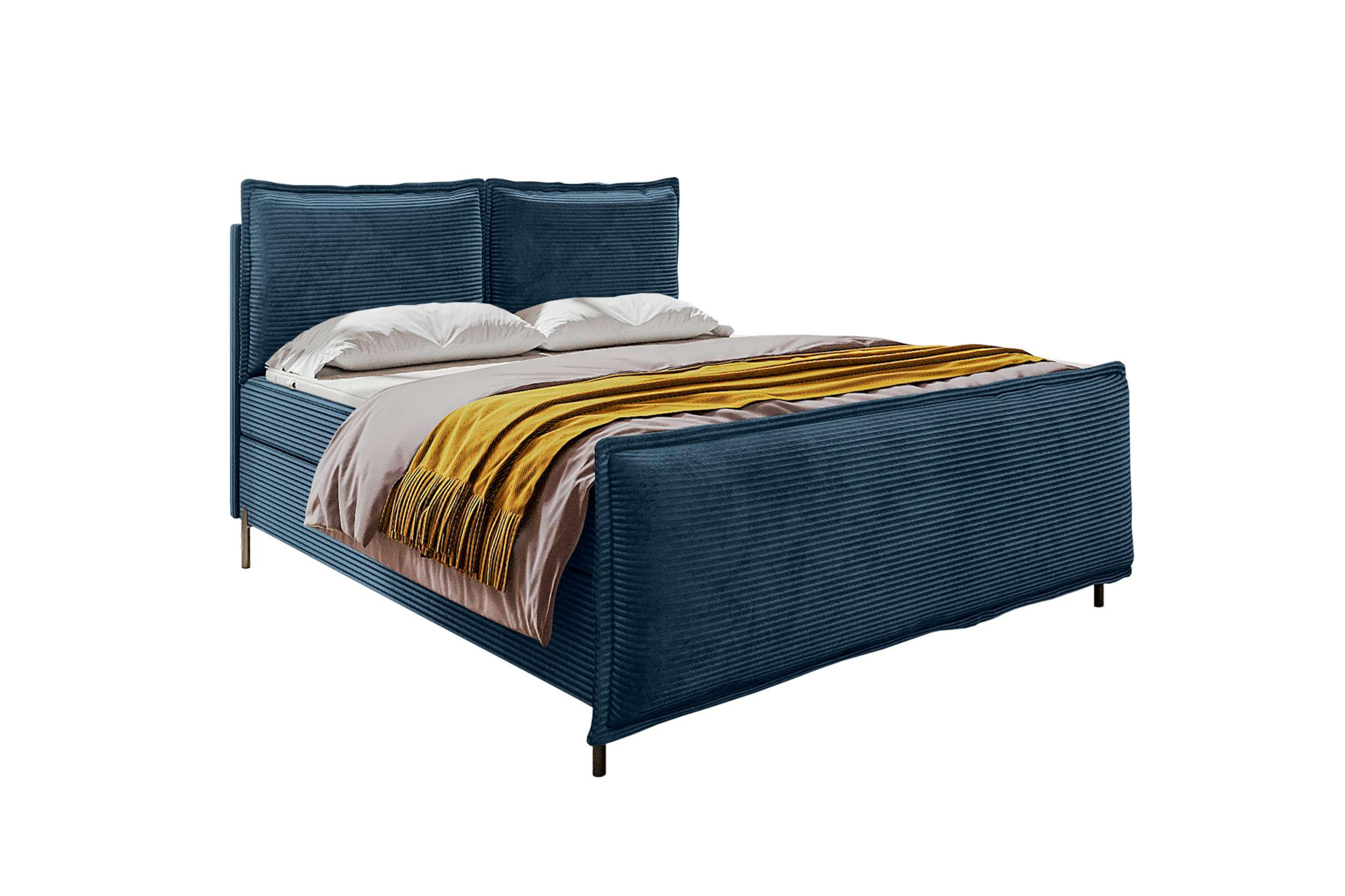 BOXSPRINGBETT VERO PLUS Cordstoff Blau 140/200 cm - Blau/Schwarz, Holzwerkstoff/Textil (140/200cm) - 99rooms