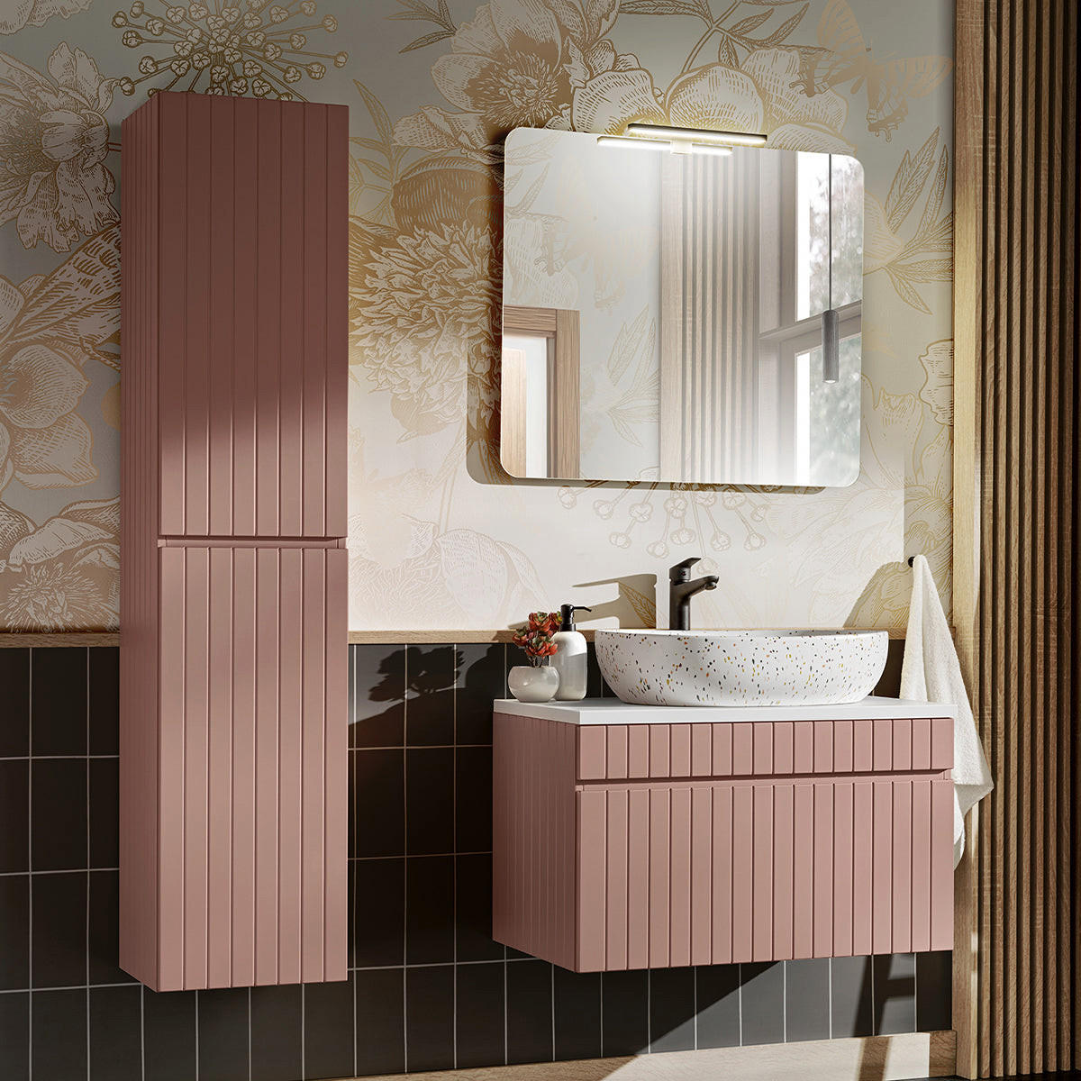 BADMÖBEL 80.4cm Zelie 2er-Set Rose - Pink, Holzwerkstoff (80.4/48/46cm) - Petits-meubles