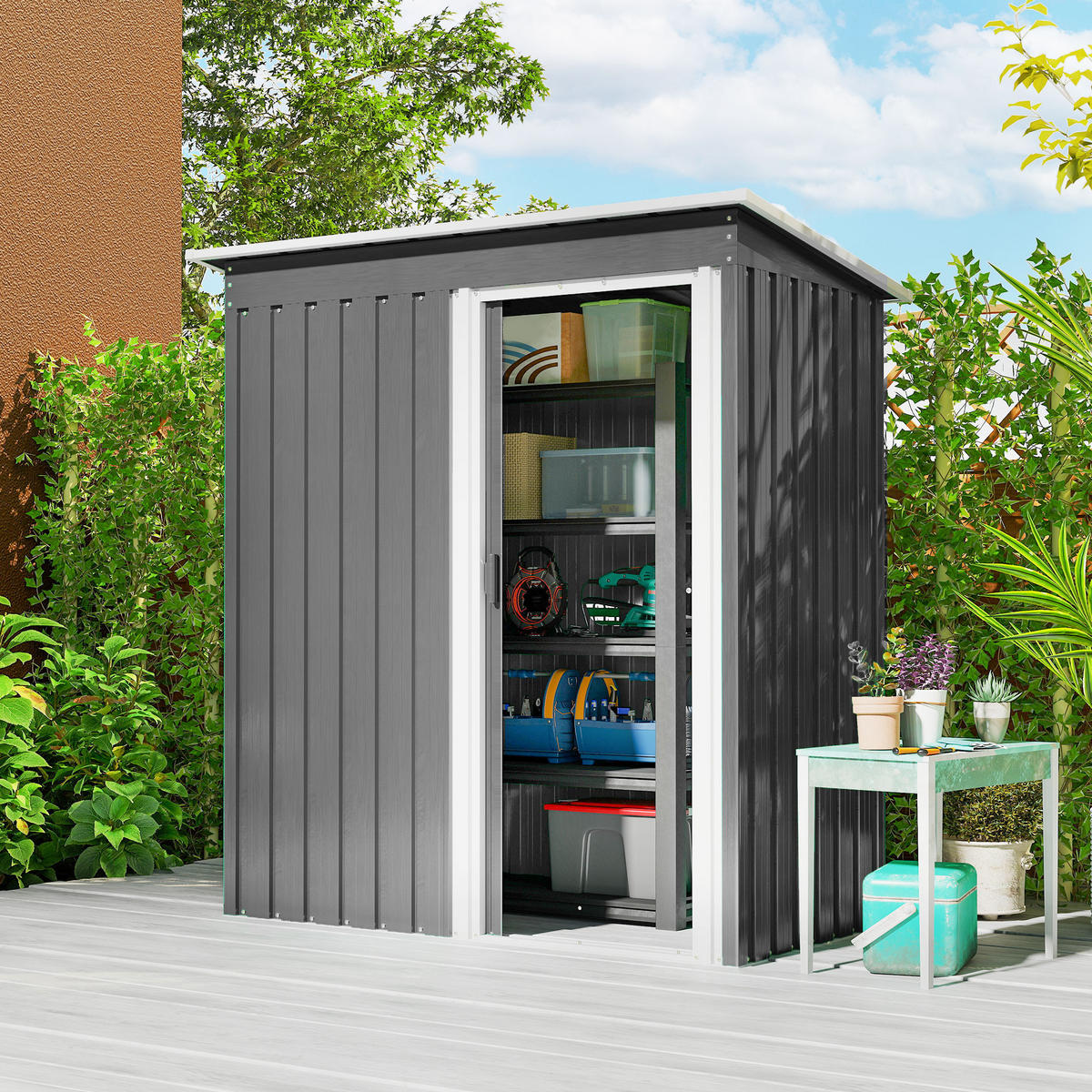 GARTENHAUS Grau 1 Stück - Grau, Kunststoff/Metall (89/182/163cm) - GiPP