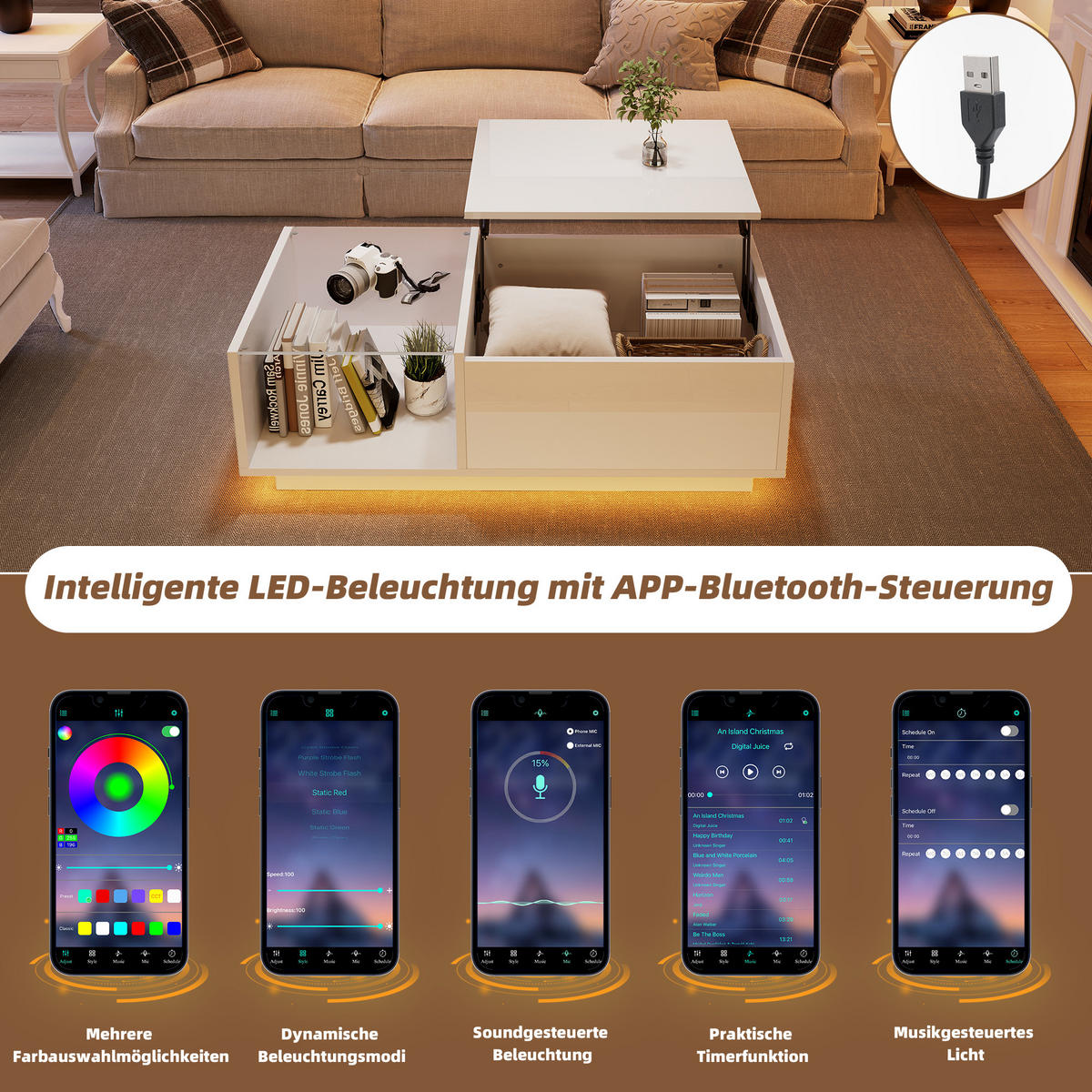 COUCHTISCH Lift Weiß - Weiß, Holzwerkstoff (100/50/30cm) - ComfortXL