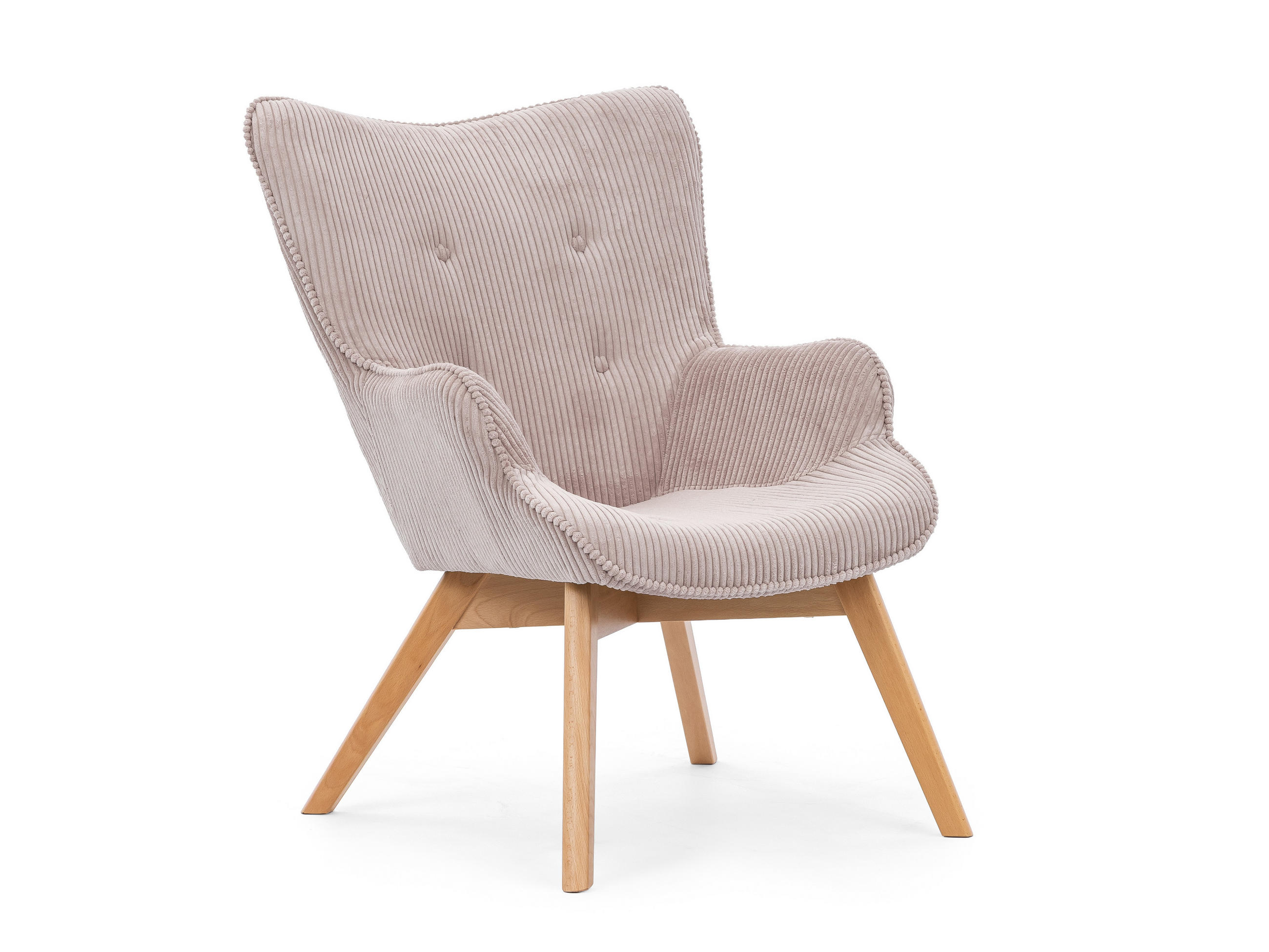LOUNGESESSEL Lenari Puderrosa Cordstoff mit Füßen in Natur - Hellrosa/Naturfarben, Holz/Textil (71/96/86cm) - S-Style Möbel