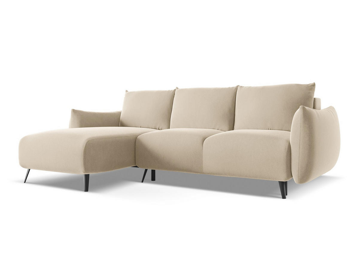ECKSOFA mit Schlaffunktion Samt Stoff Beige - Beige/Creme, Textil/Metall (162/242cm) - Makamii