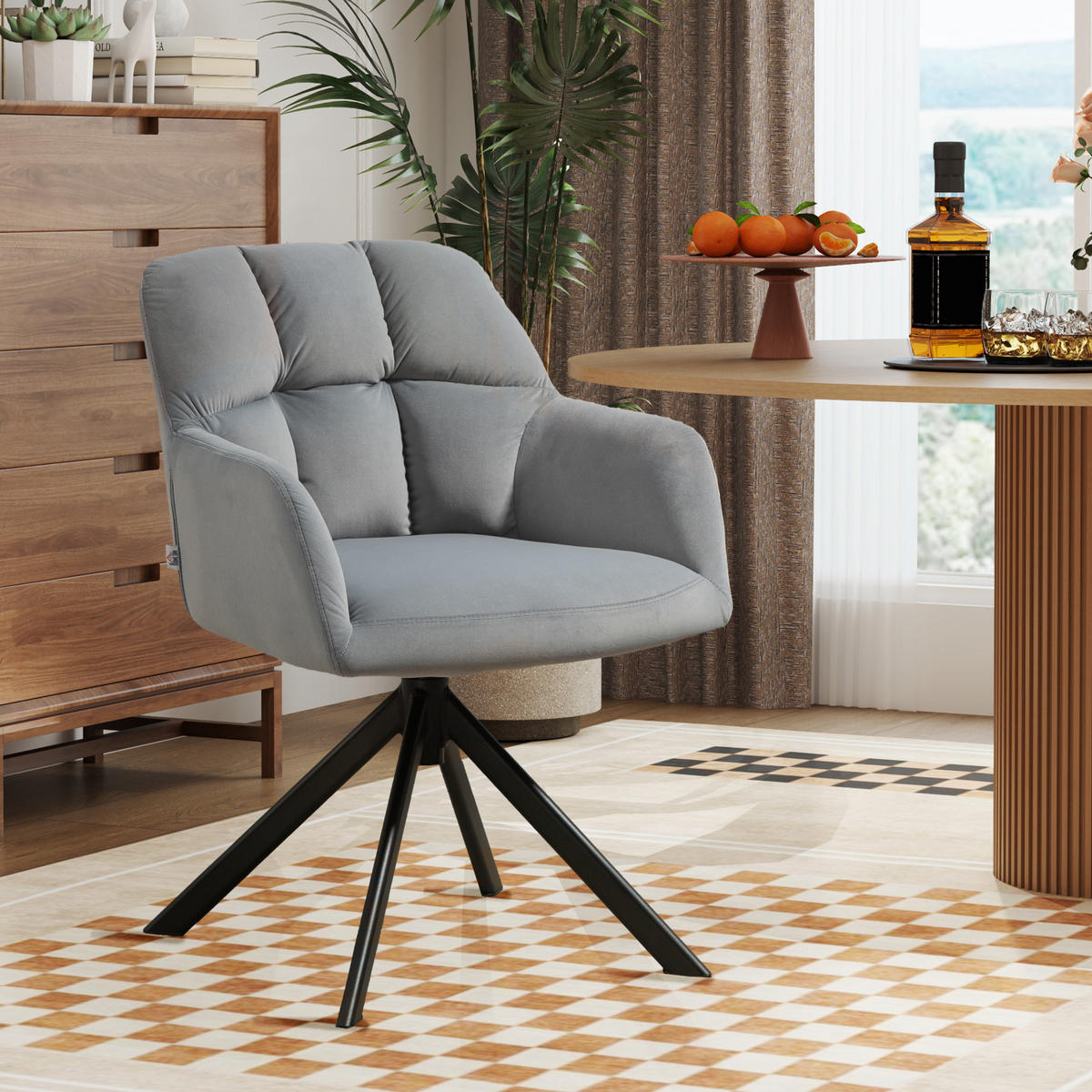 SESSEL Drehbarer Loungesessel mit Samtoptik, Armlehne, für Schlafzimmer - Grau, Kunststoff (59/78.5/58.5cm) - HOMCOM