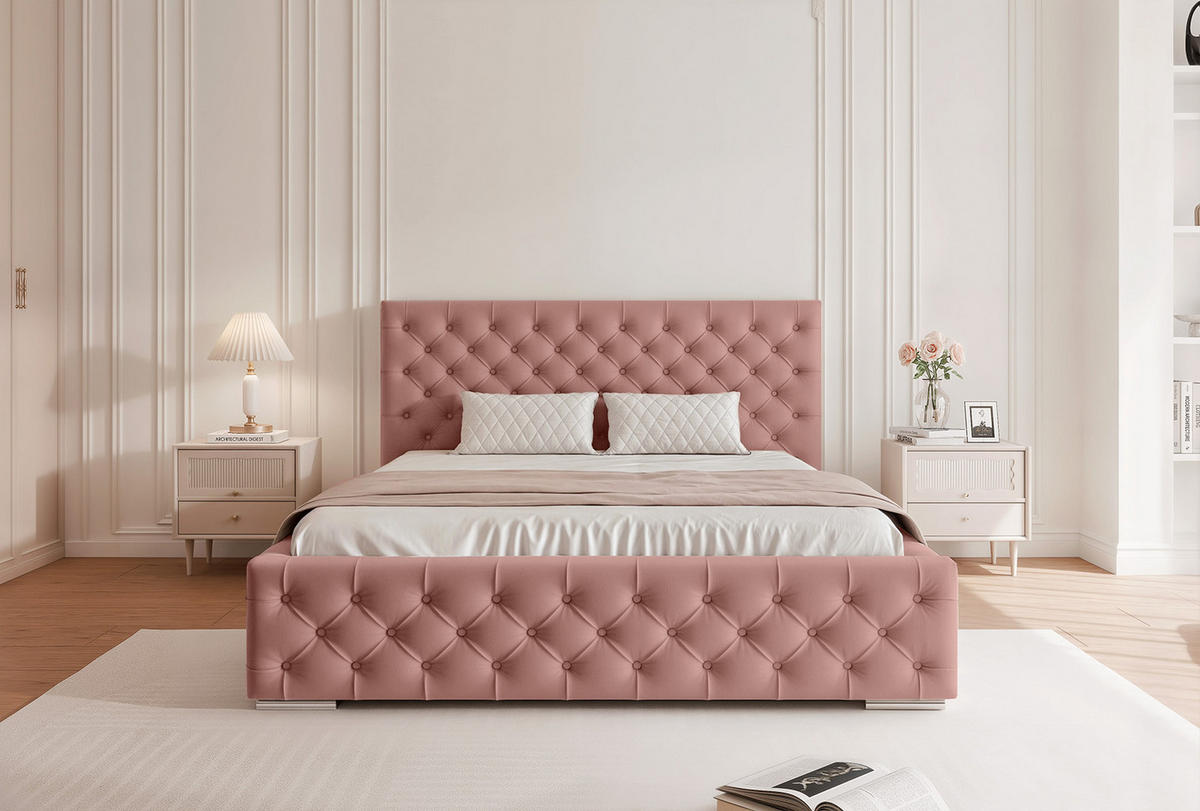 POLSTERBETT CALLIA 120x200 cm, Rose - Rosa, Textil (200/120cm) - Fedve