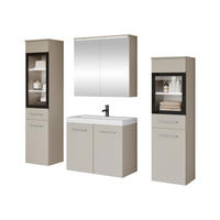 BADMÖBEL-SET Madrit II mit weißer LED Beleuchtung - Kaschmir/Silberfarben, Holzwerkstoff/Kunststoff (132/132/30cm) - MIRJAN24