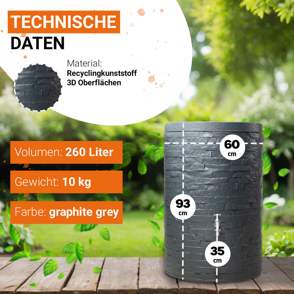 REGENTONNE 260 L, graphite grey - Grau, Kunststoff (60/93/60cm) - GARANTIA