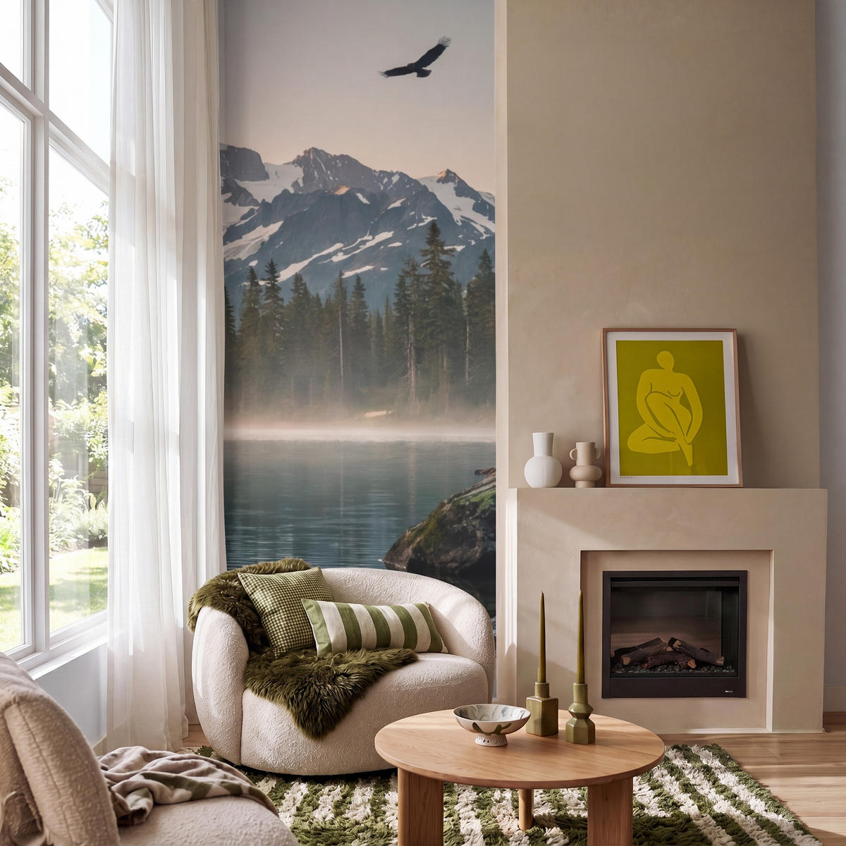 TAPETE - Berge - Wasser - Bäume - 120x280 cm - Multicolor, Papier (120/280cm) - OnlyWow