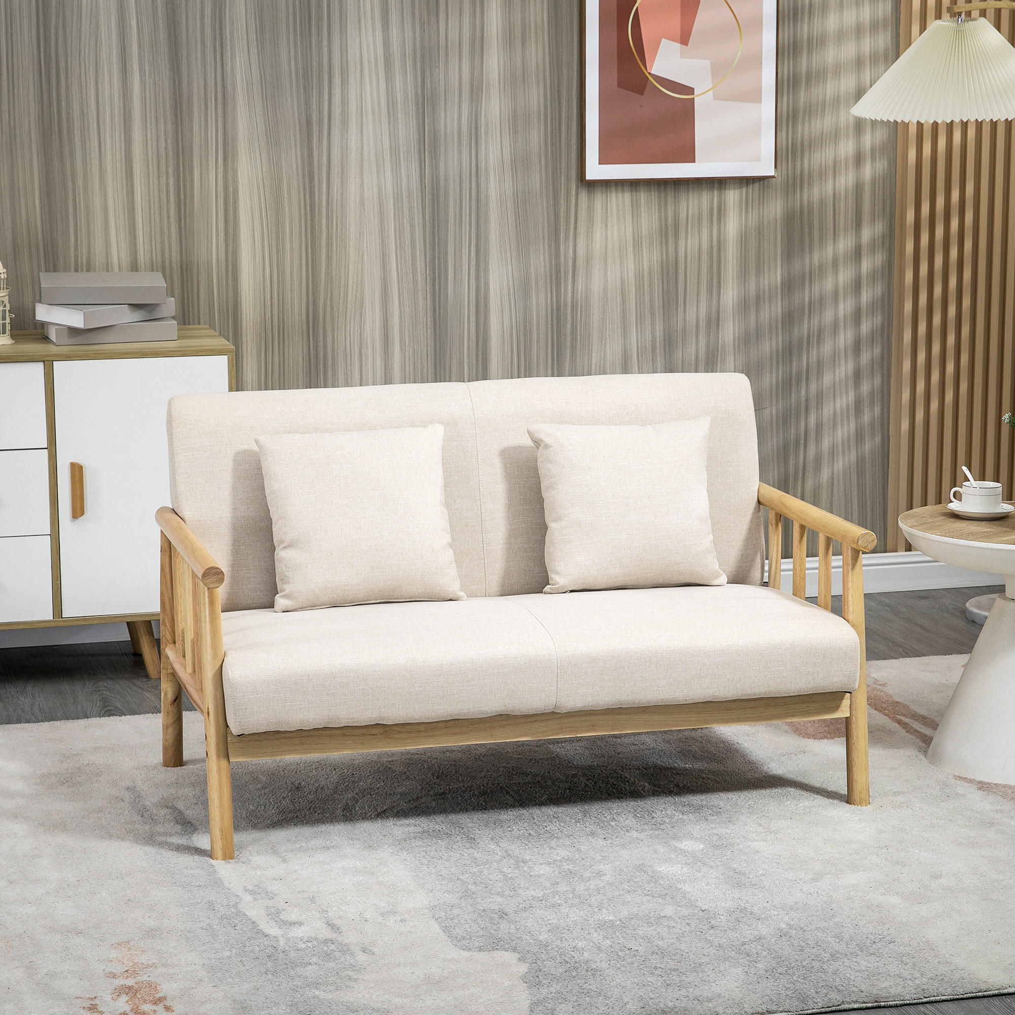 2 Sitzer Sofa, Couch mit 2 Lendenkissen, Leinenoptik für kleine Räume Beige - Beige, Holz/Kunststoff (69/74/123cm) - HOMCOM